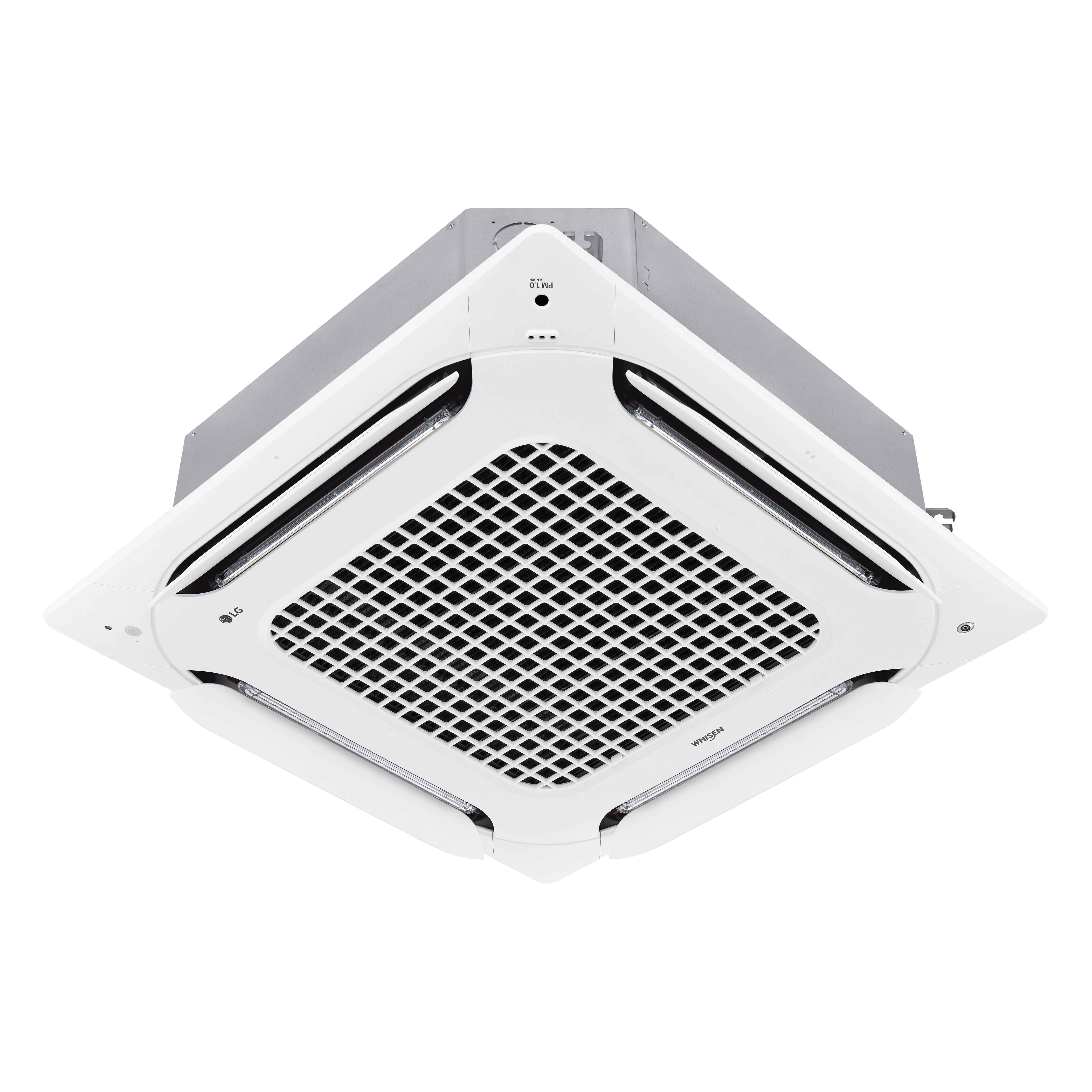 The LG HVAC indoor unit(idu) Round Cassette, which has a circular grille for distributing air evenly, is displayed.